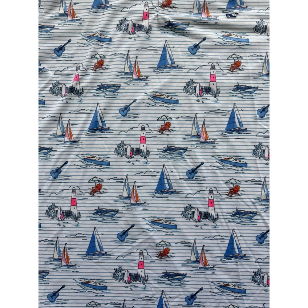 Vineyard Vines Performance Polo Mens L White Blue Sailboat Print Whale Logo Golf - Picture 4 of 6